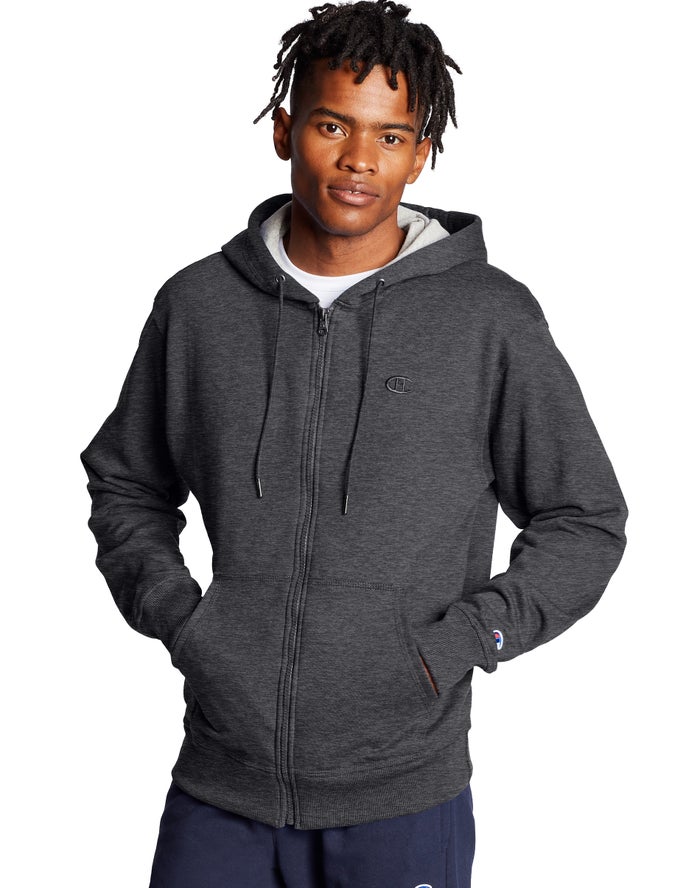 Champion Hoodie Heren - DonkerGrijs - Powerblend Fleece Full Zip C Logo ( 916234-USN )